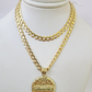 10k Gold Chain Last Supper Nugget Pendant Cuban Curb Link 5mm 18"-28" Inch SET