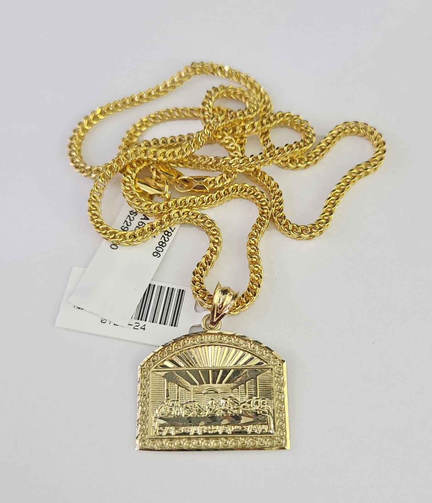 10K Gold Franco Chain Last Supper Charm Pendant 20-26 inches 2.5mm REAL Yellow