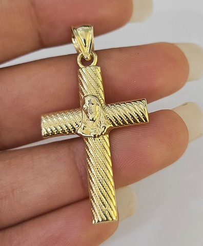 Real 10K Jesus Cross Pendant 1.5" Yellow Gold Charm Genuine