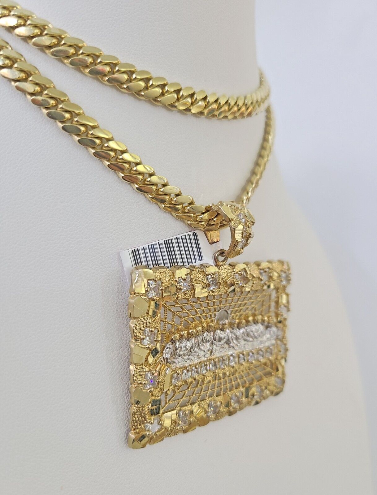 Real 14k Solid Chain Last Supper Charm Set Miami Cuban Link 6mm Necklace Pendant