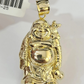 Real 10k Gold Rope Chain Necklace Laughing Buddha Pendant Charm Set 4mm 20"-30"