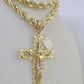 Real 10k Rope Chain Jesus Cross Charm Set 8mm 20"-30" Inch Necklace Yellow Gold