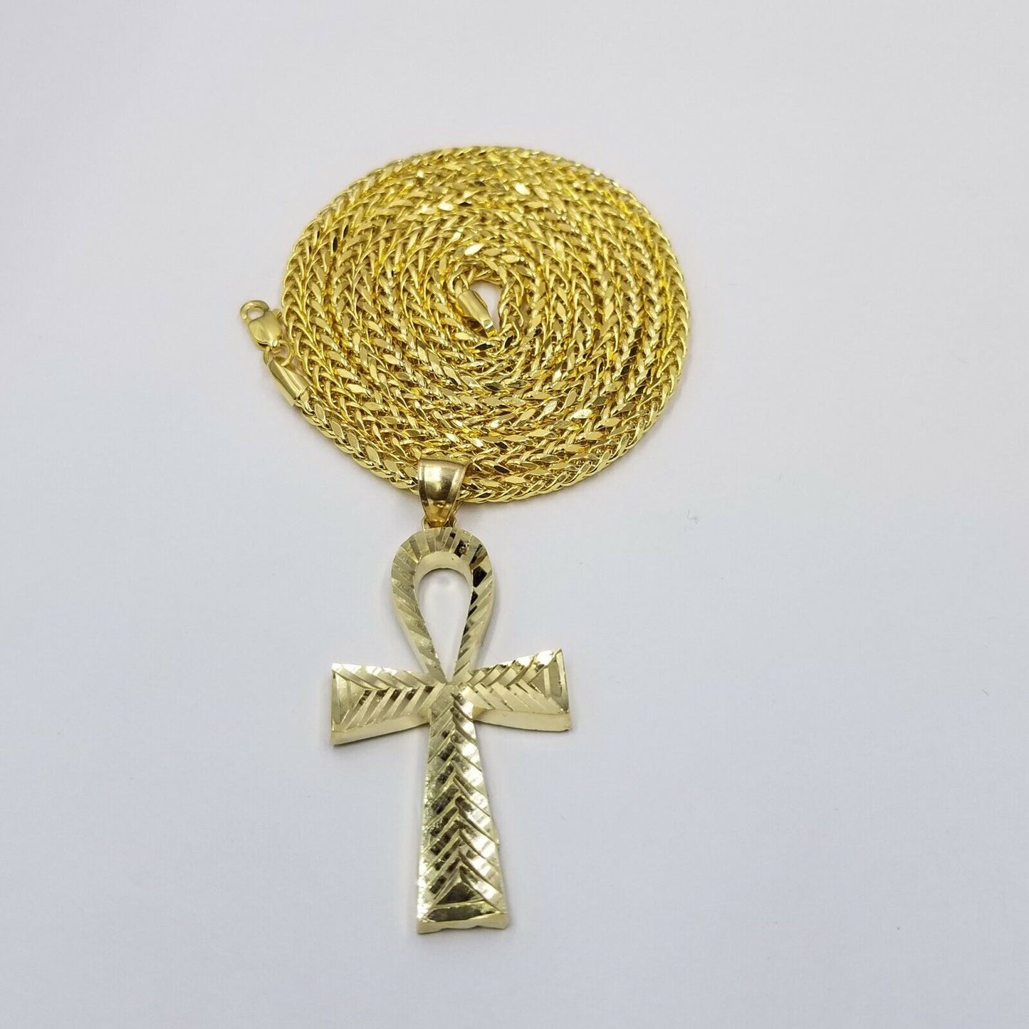 Real 10k Ankh Cross Yellow Gold Charm Chain Pendant Palm 20" 22" 24" 26" 28" 30"