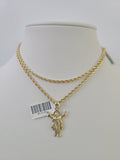 10k 2.5mm Rope Chain Jesus Pendant 18"-30" Yellow Gold Set Charm Necklace