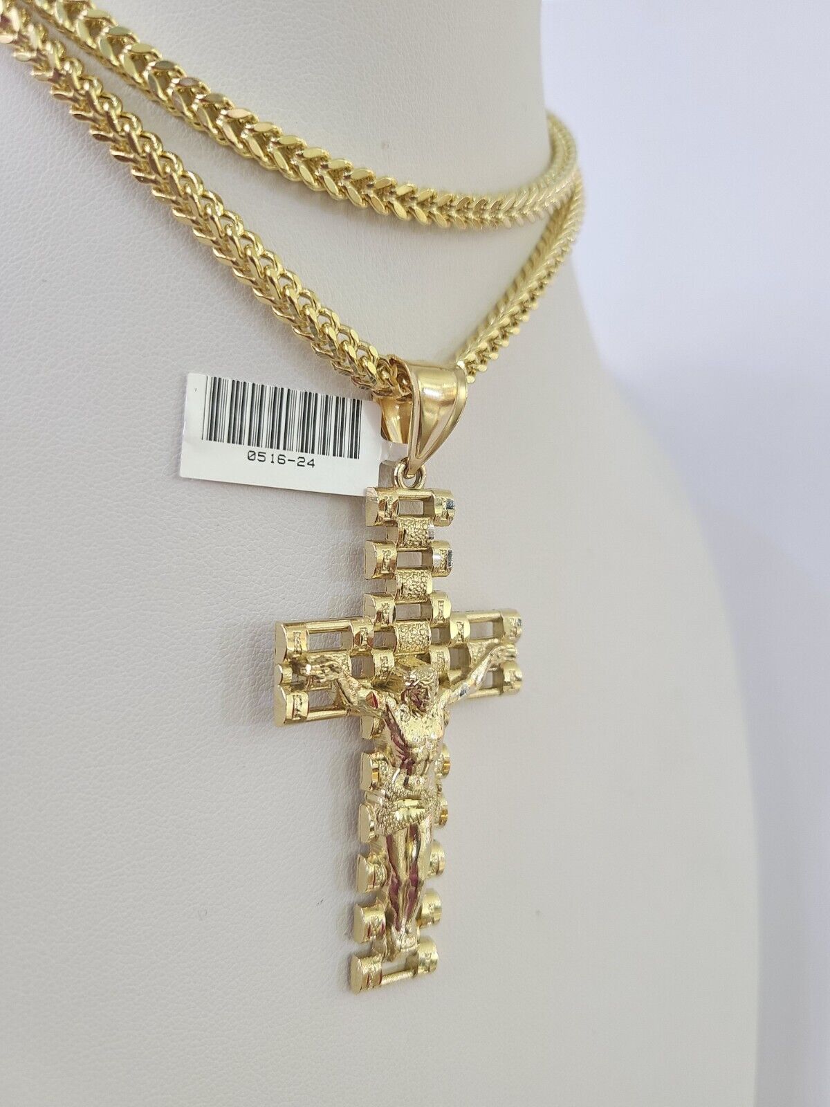 10K Franco Chain Jesus Crucifix Cross Pendant Charm Necklace 20"-28" 4mm Gold