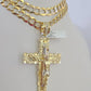 10k Gold Chain Cross Charm Solid Cuban Curb Necklace 9mm 20"-30" Diamond Cut SET