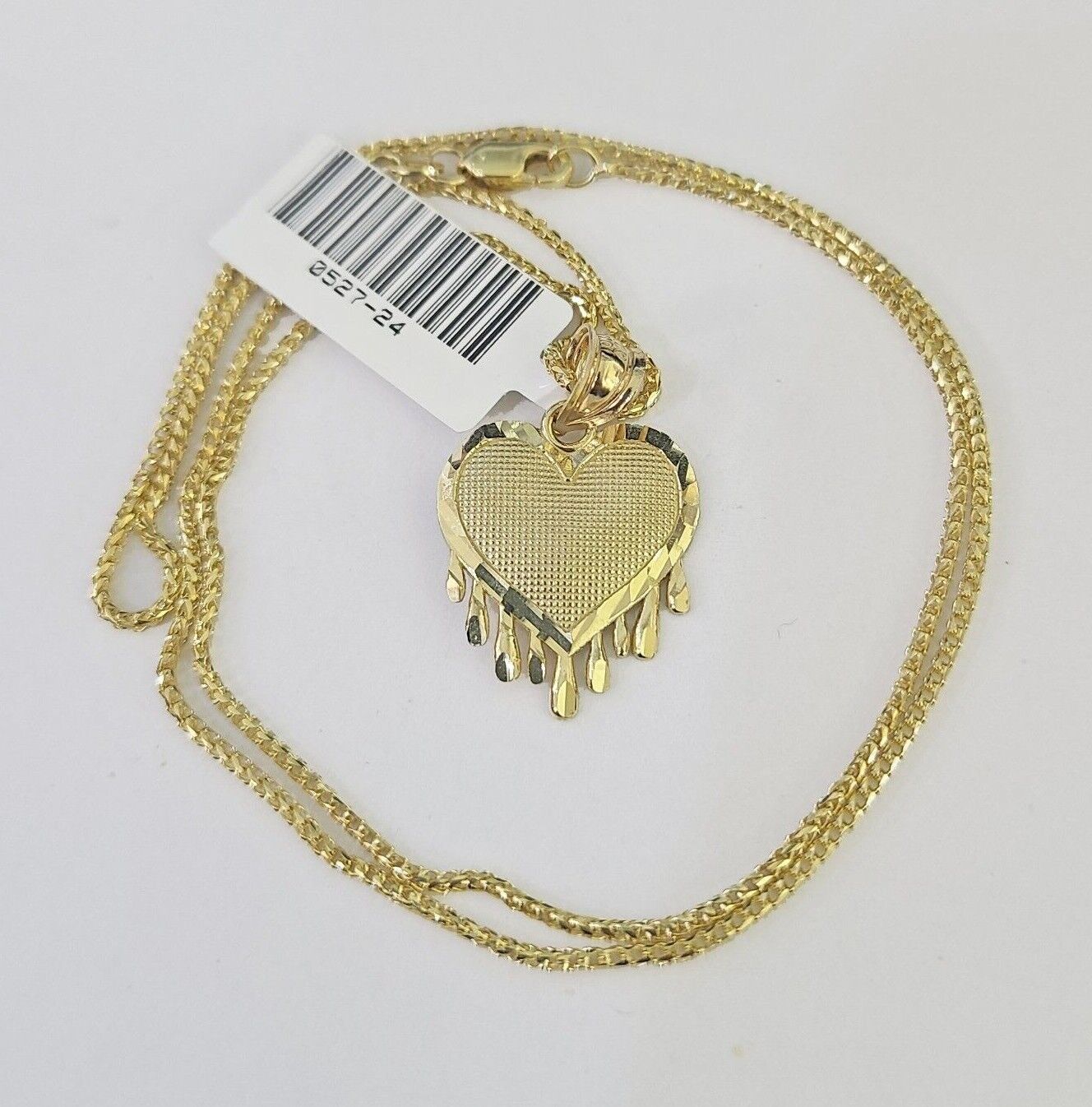 10K Solid Franco Chain Heart Pendant Charm Necklace 16"-24" 1mm Gold Ladies