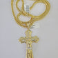 10K Franco Chain Jesus Cross Pendant Charm Necklace 20"-26" 5mm Gold Yellow SET