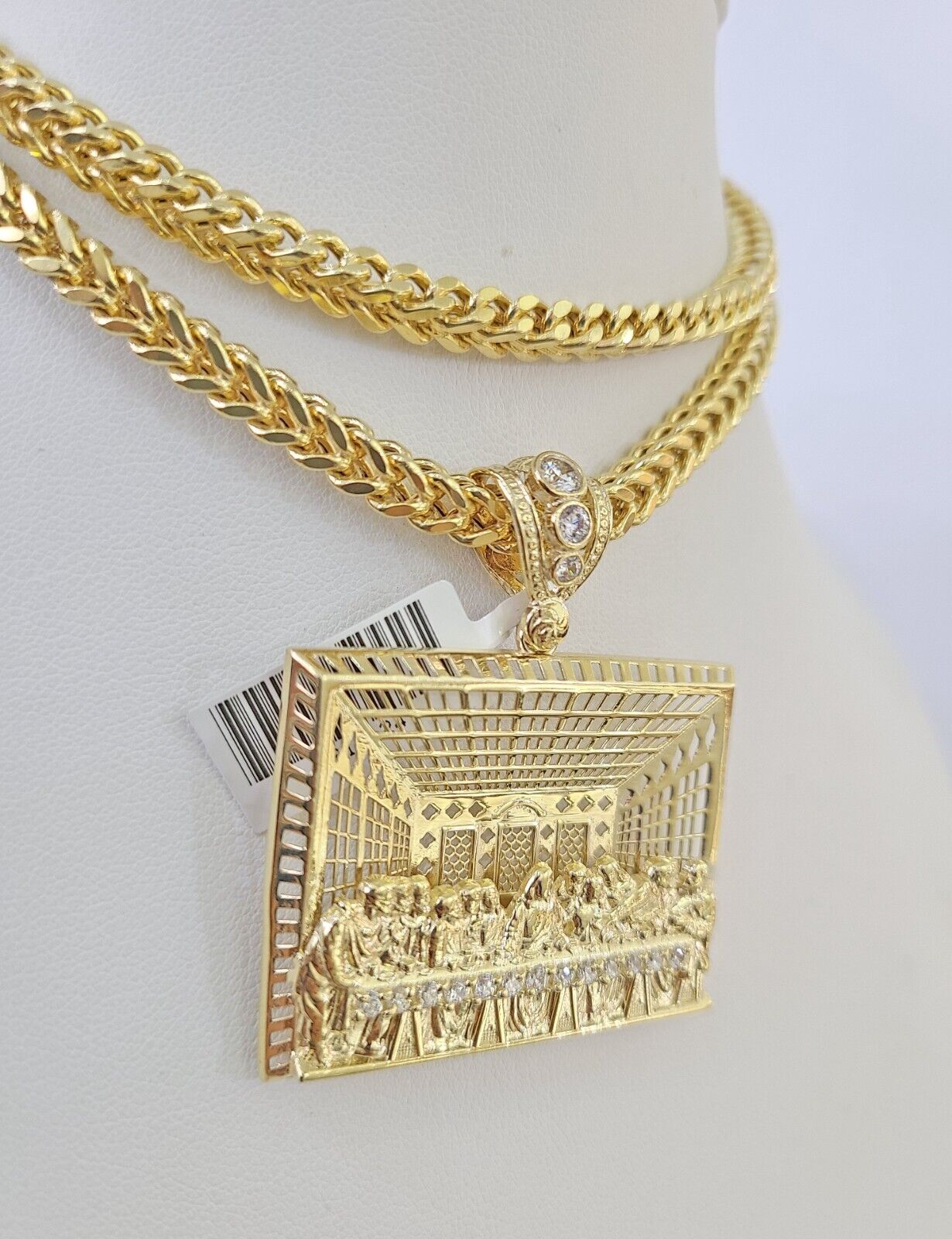 10K Franco Chain Last Supper Pendant Charm Necklace 20"-26" 5mm Gold SET Yellow