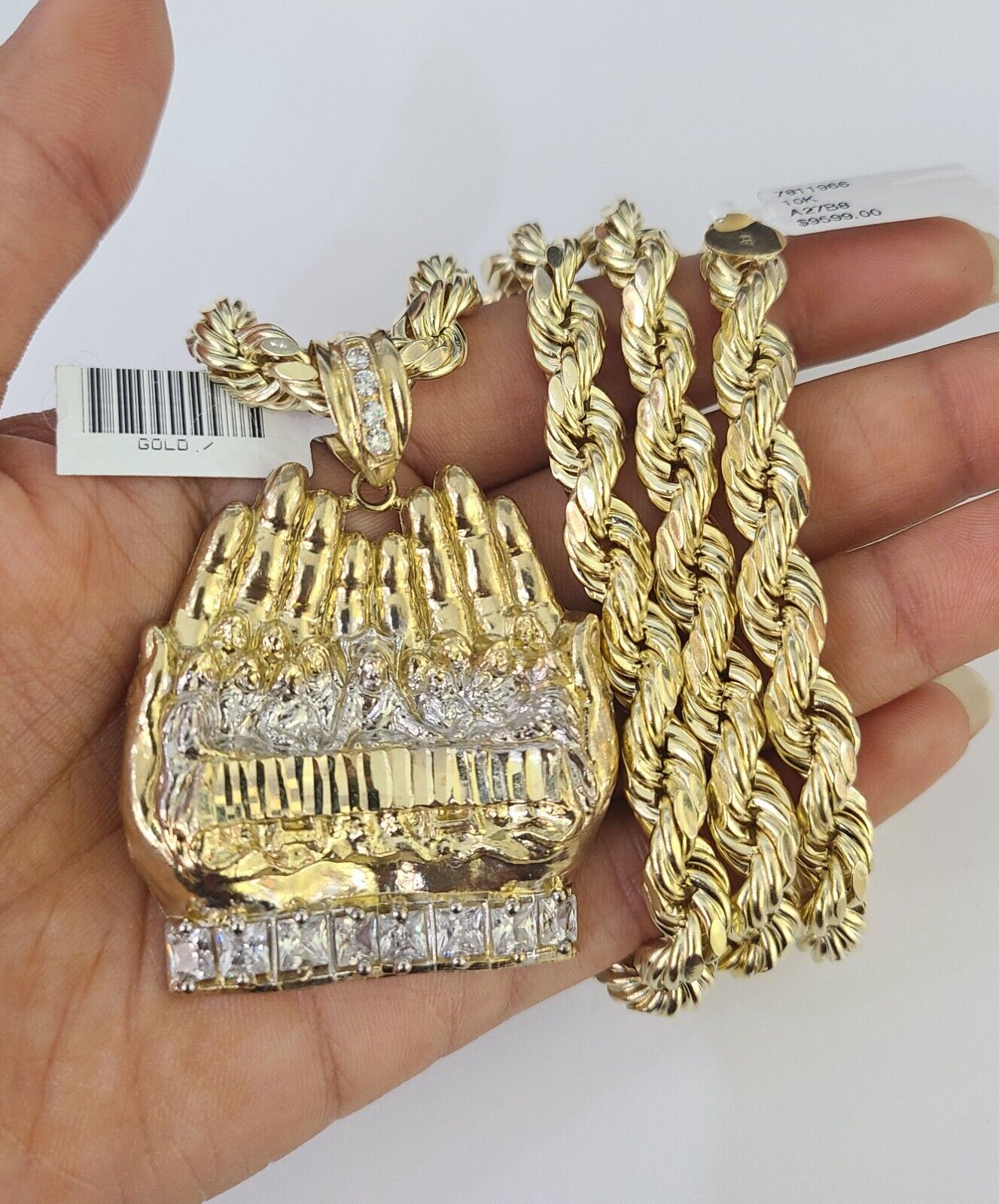 Real 10k Rope Chain Last Supper Charm Set 8mm 20"-30" Inch Necklace Yellow Gold