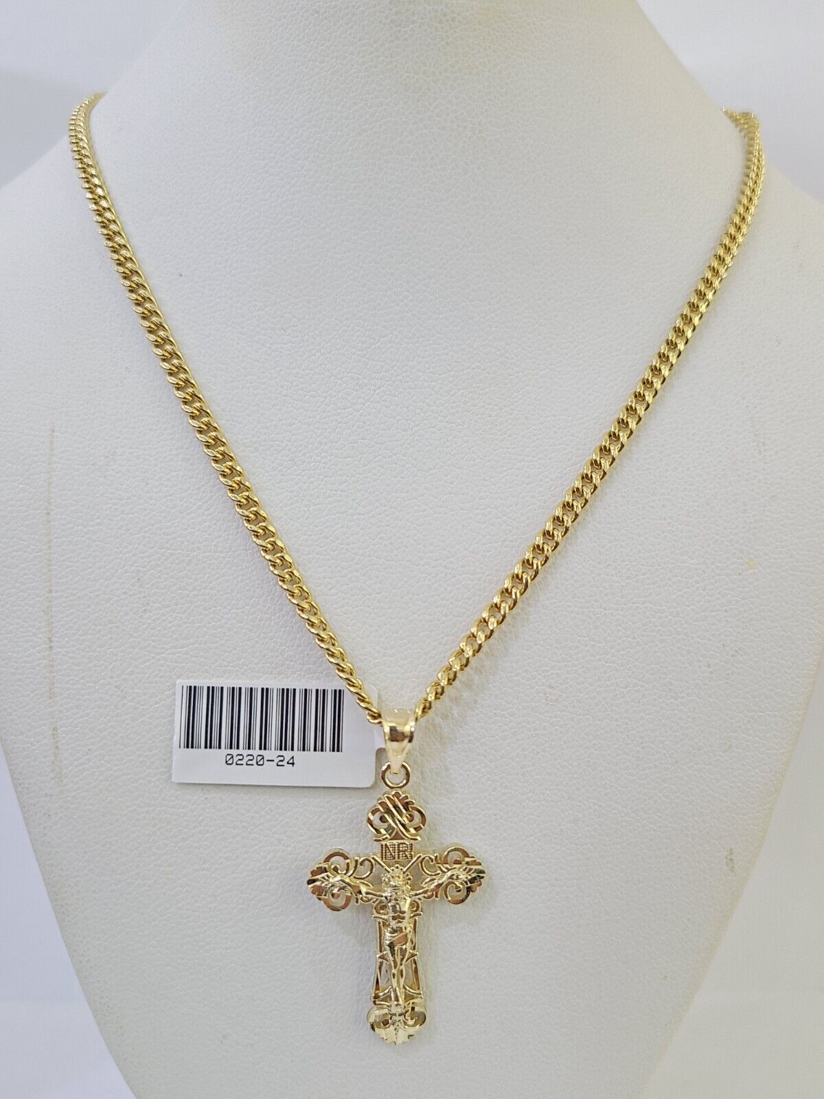 10K Gold Miami Cuban Chain INRI Cross Charm Length 18"-26" 2.5mm REAL Yellow