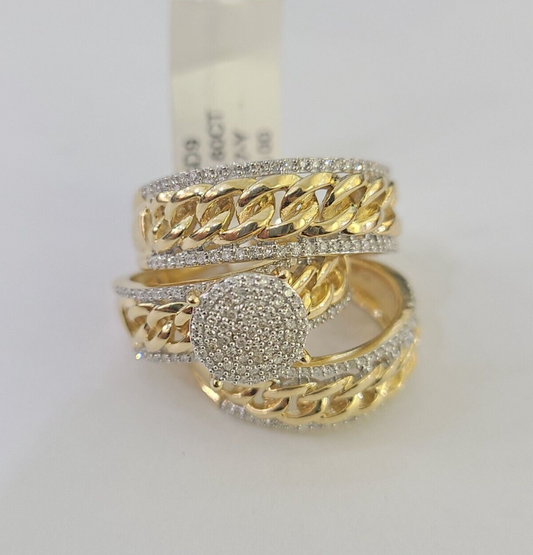 REAL 10k Diamond Ring Yellow Gold Ladies Men Trio SET Wedding Engagement Genuine