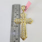 Real 14k Solid Chain Cross Charm Set Miami Cuban Link 6mm Necklace Pendant Gold