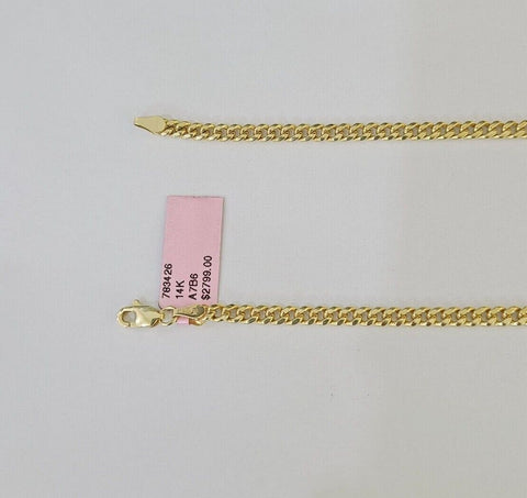 Real 10k Yellow Gold Chain Cross Charm Set Miami Cuban Link 4mm Necklace Pendant