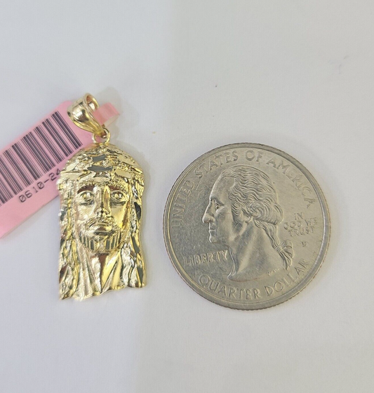 Real 14K Yellow Gold Jesus Head Pendant Charm Genuine 1"