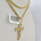 10K Gold Miami Cuban Chain Jesus Cross Charm 18"-30" 3mm REAL Pendant