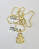 10K Franco Chain Jesus Pendant Charm Necklace 16"-24" 2mm Yellow Gold SET