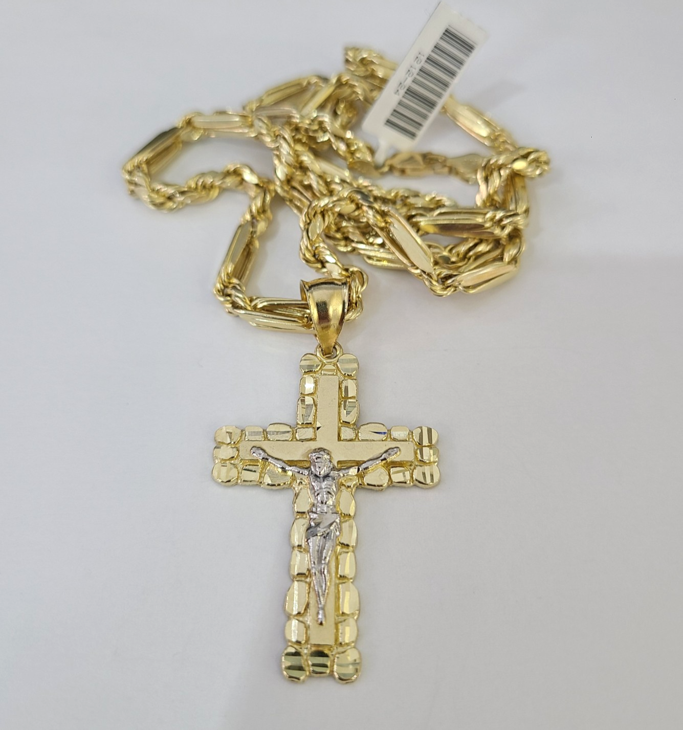 10k Milano Rope Chain Jesus Cross Charm Necklace SET 5mm 18"-28" Pendant