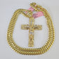 Real 14k Solid Chain Cross Charm Set Miami Cuban Link 6mm Necklace Pendant Gold