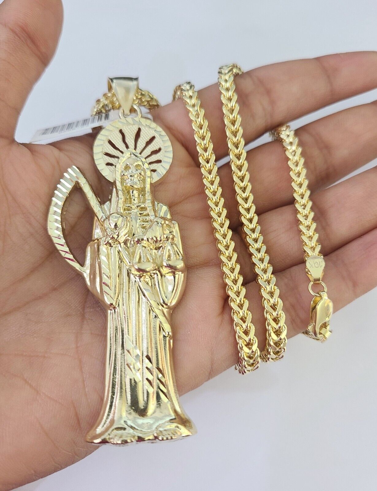 10K Franco Chain Saint Reaper Pendant Charm Necklace 20"-28" 4mm Gold SET Yellow