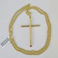 10k Miami Cuban Chain Jesus Cross Charm Set 4mm 18"-28" Necklace Yellow Gold