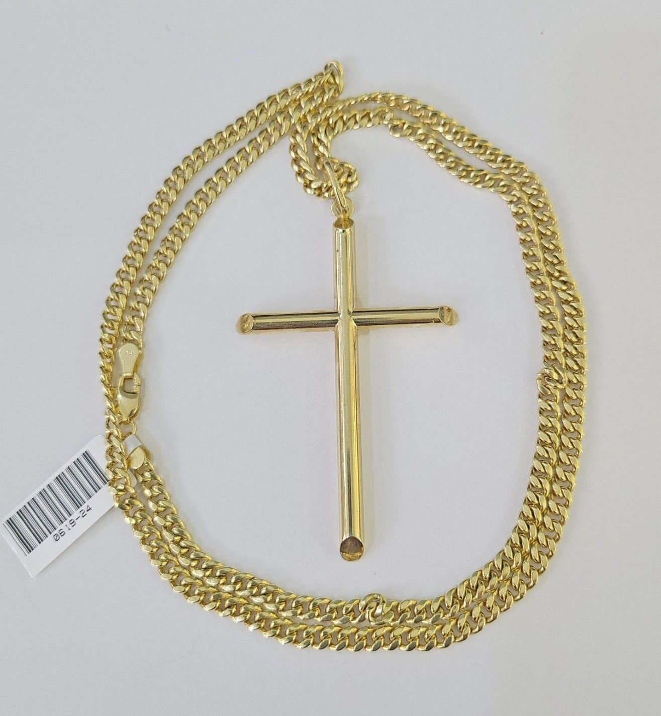 10k Miami Cuban Chain Jesus Cross Charm Set 4mm 18"-28" Necklace Yellow Gold