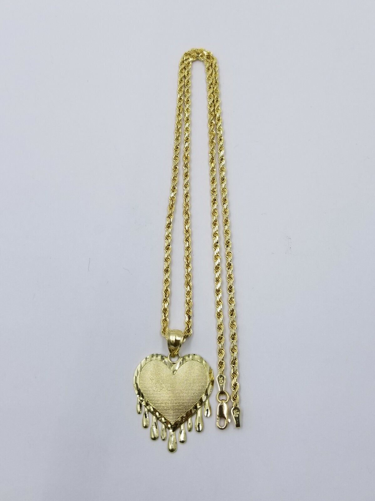 10k Yellow Gold Rope Chain 2.5mm Heart Diamond Cut Pendant