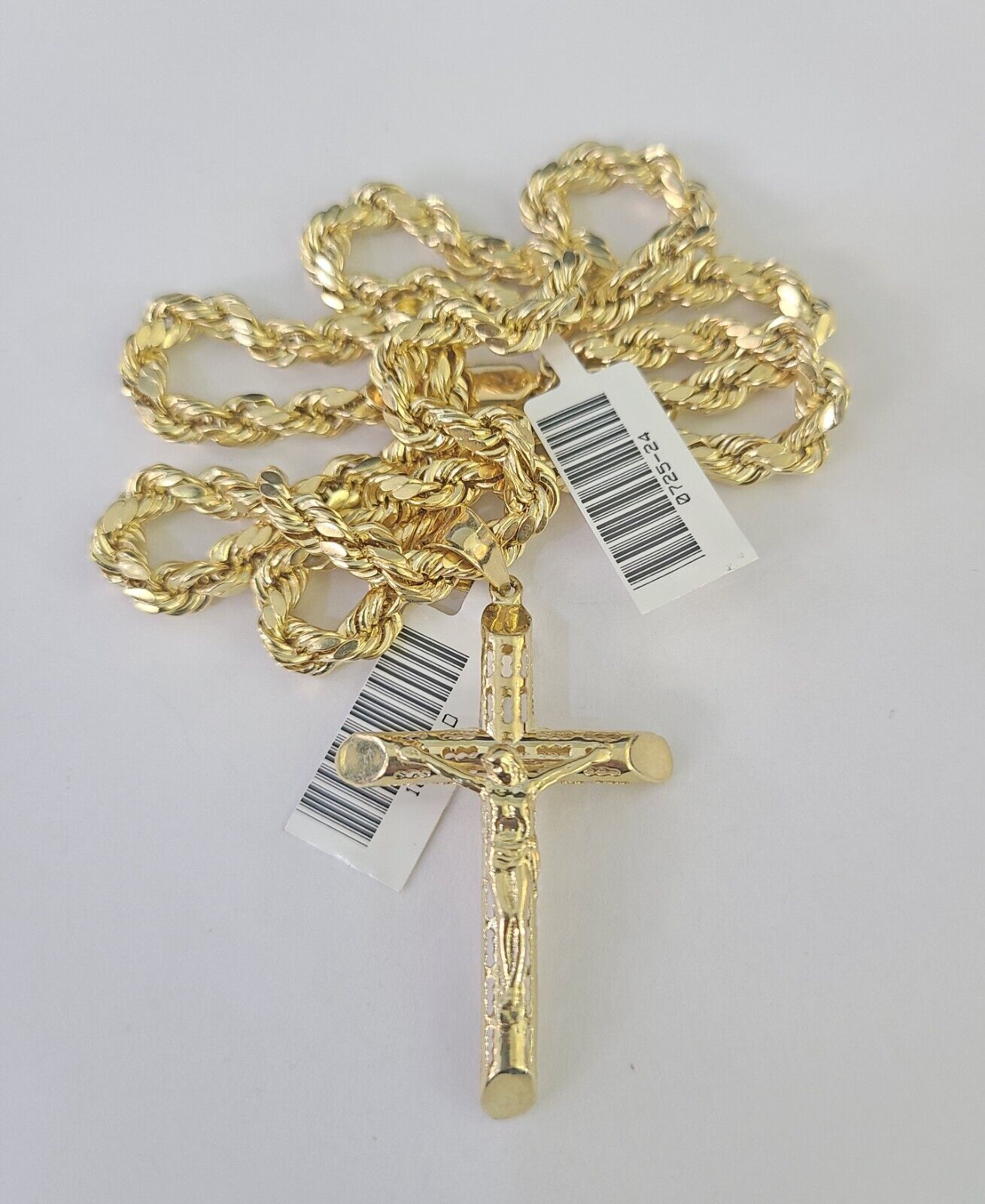 Real 10k Rope Chain Jesus Cross Charm Necklace Pendant Set 5mm 20"-30" Inch Gold