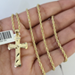 10k Solid Rope Chain 2mm Necklace Jesus Cross Pendant Charm SET 18-24 in