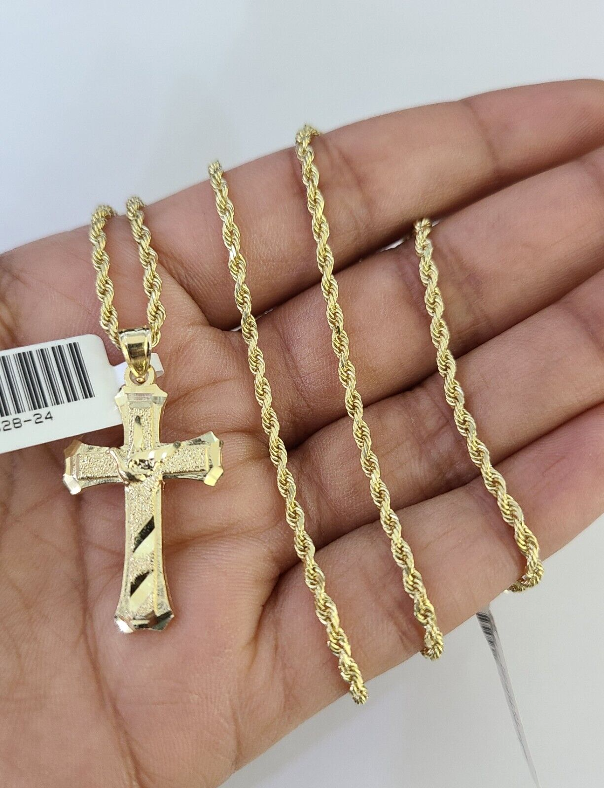 10k Solid Rope Chain 2mm Necklace Jesus Cross Pendant Charm SET 18-24 in