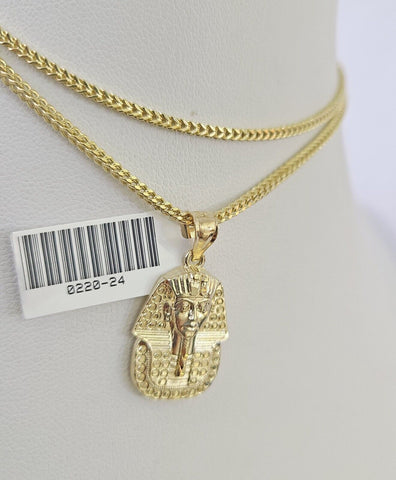 10K Franco Chain Pharaoh Pendant Charm Necklace 16"-24" 2mm Gold SET Yellow