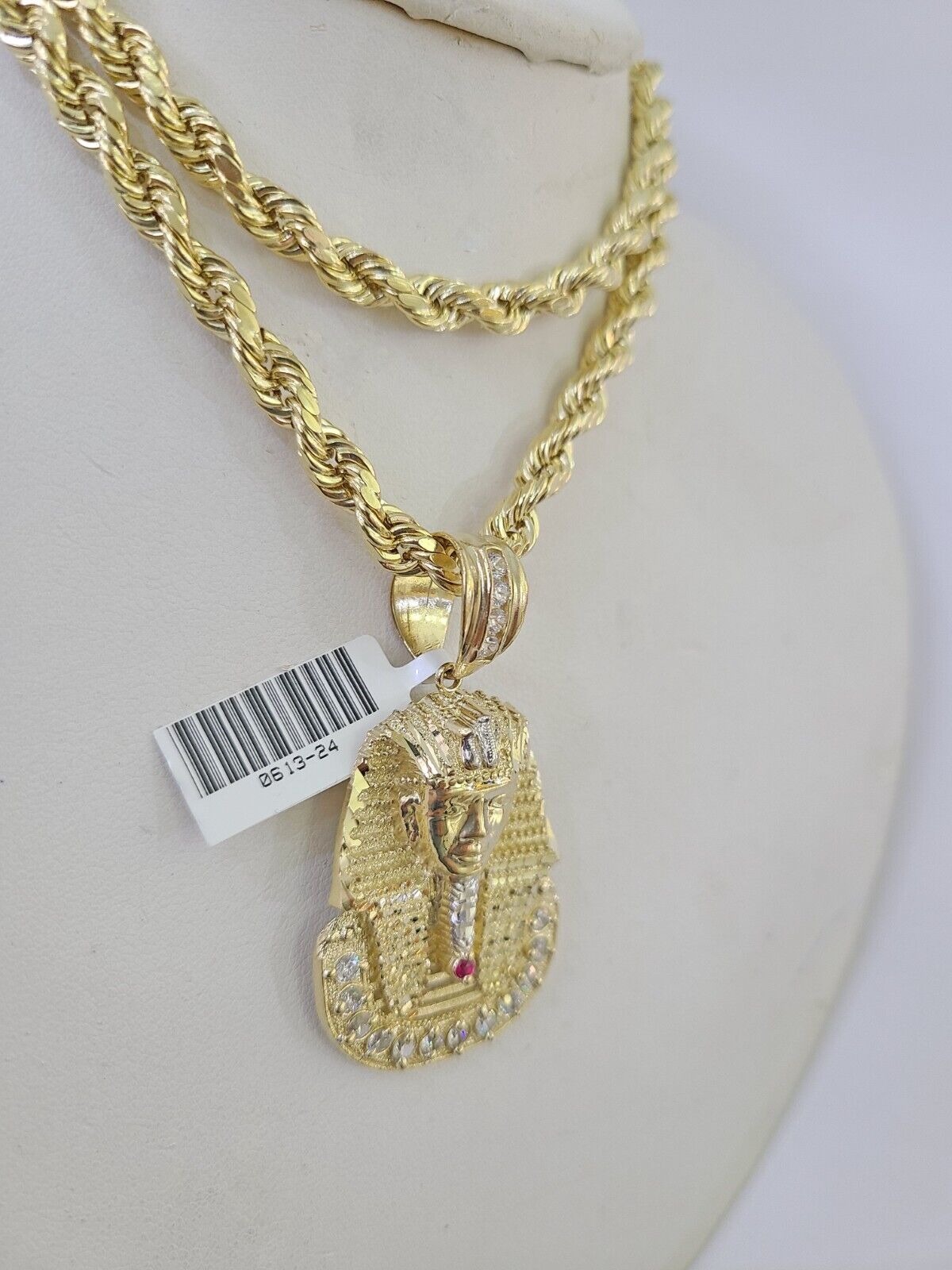 Real 10k Rope Chain Pharaoh Charm Set 7mm 18"-26" Inch Necklace Yellow Gold