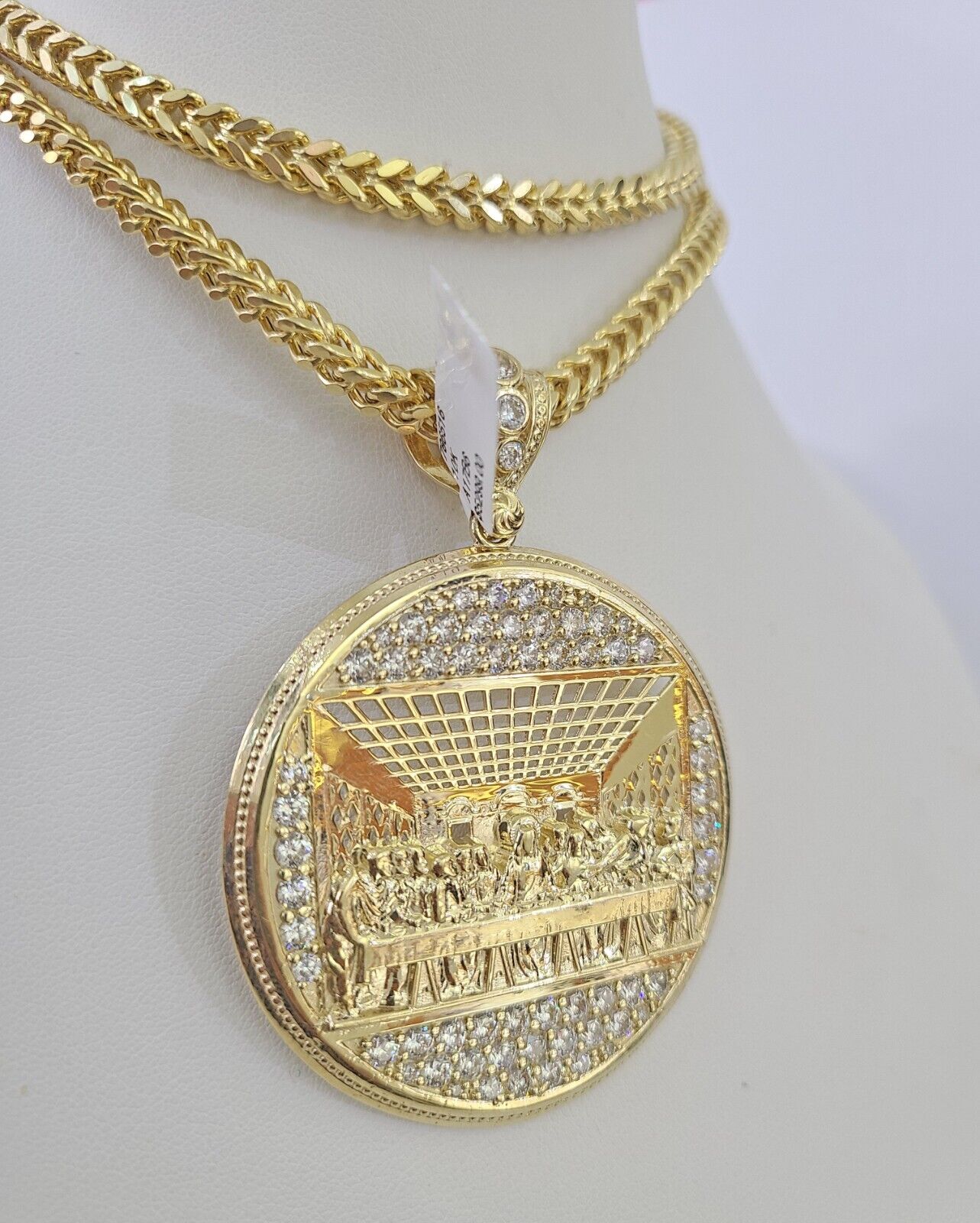 10K Franco Chain Last Supper Pendant Charm Necklace 20"-26" 5mm Gold SET Yellow