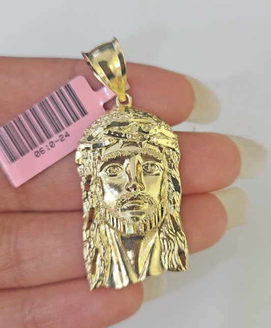 Real 14K Yellow Gold Jesus Head Pendant Charm Genuine 1.5"