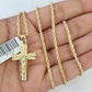 10k Solid Rope Chain 2mm Jesus Crucifix Cross Pendant Charm Necklace SET 18-24"