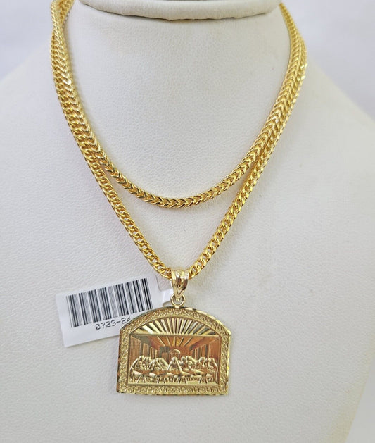 10K Gold Franco Chain Last Supper Charm Pendant 20-26 inches 2.5mm REAL Yellow