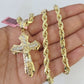 Real 14k Rope Chain Jesus Cross Charm Set 6mm 18"-28" Necklace Yellow Gold