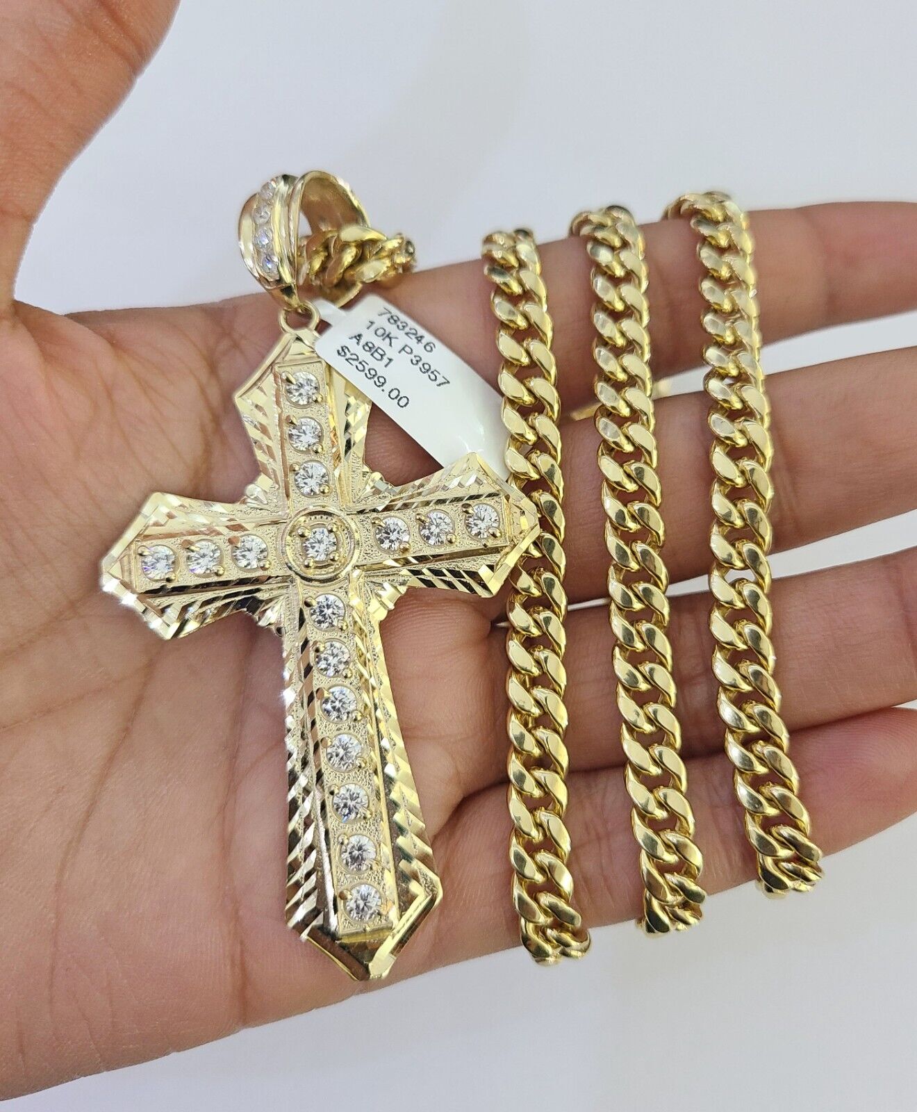 10K Miami Cuban Link Chain Jesus Cross Pendent Charm 6mm 20"-30" Necklace
