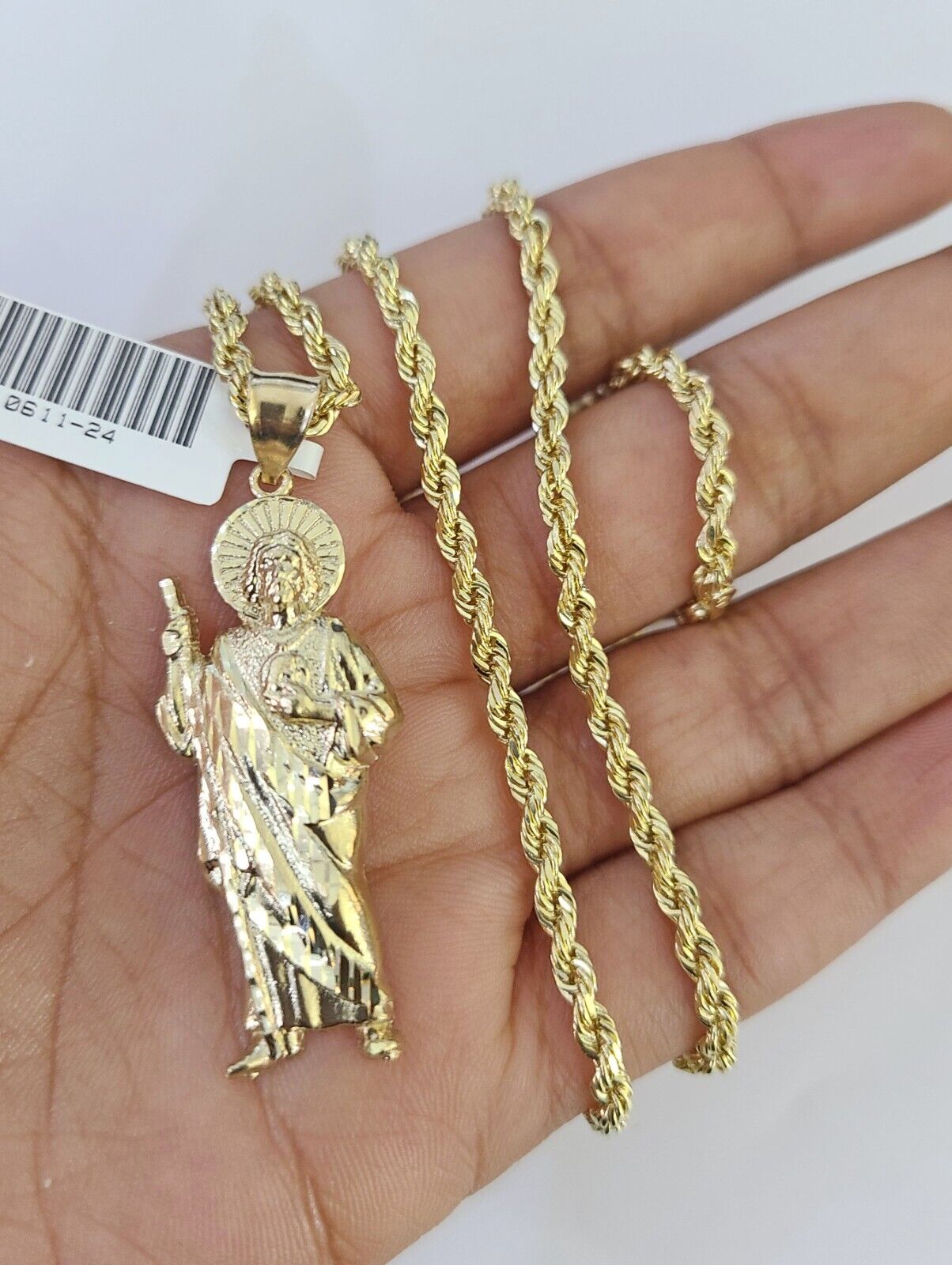 10k Solid Rope Chain 3mm Saint Jude Pendant Charm Necklace SET 18-26 in