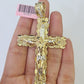 14k Yellow Gold Nugget Cross Charm Pendant Jesus REAL 14KT With Cubic Zirconia