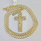 10k Solid Gold Cuban Curb Chain Jesus Cross Pendant 6mm 20"-30" SET Necklace