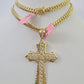 Real 14k Solid Chain Cross Charm Set Miami Cuban Link 6mm Necklace Pendant Gold