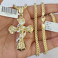 10K Franco Chain Jesus Cross Pendant Charm Necklace 20"-26" 3mm Gold Yellow SET