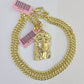 14k Chain Jesus Head Charm Set Miami Cuban Link 5mm 18"-30" Necklace Pendant