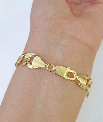 10k Yellow Gold Cuban Link ID Bracelet 8.5" 9mm Lobster Clasp Real 10Kt