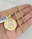 10K Solid Gold Miami Cuban Chain 2.5mm Jesus Christ Charm SET 18"-24" Pendant