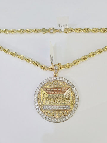 Real 10k Rope Chain Last Supper Charm Set 6mm 18"-26" Inch Necklace Yellow Gold