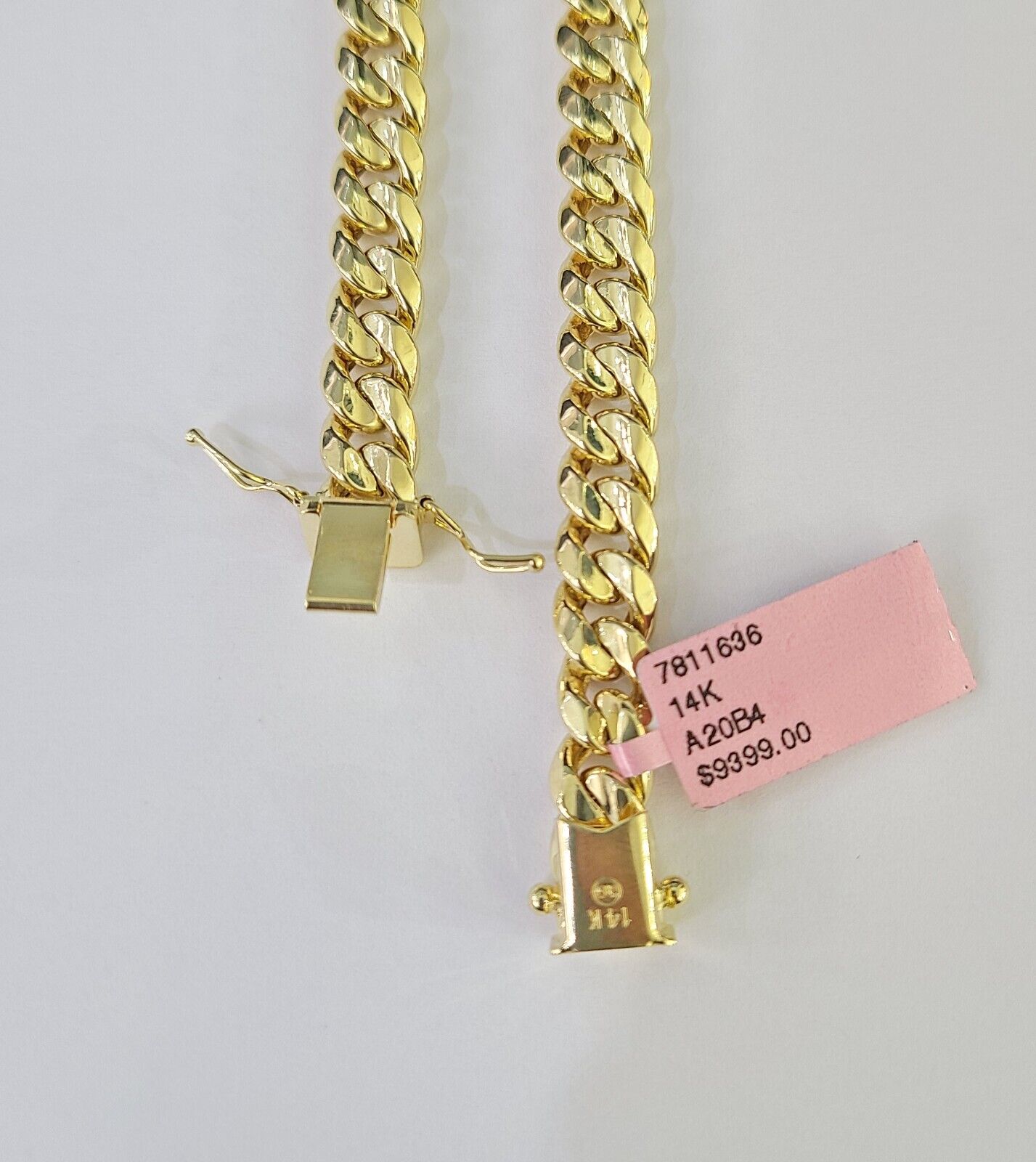 Real 14K Miami Cuban Link Chain Necklace Yellow Gold 24 inch 8mm Mens Hollow