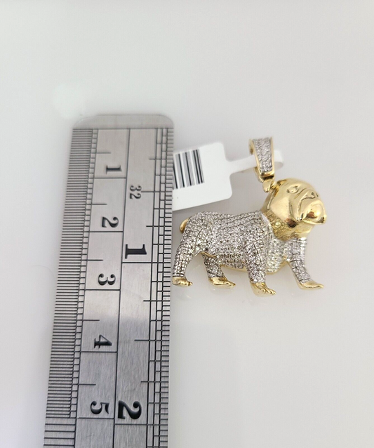 10k Solid Rope Chain Bull Dog Pendant Diamond Necklace 20"-28" Gold Set 3mm