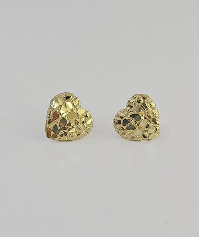 10k Gold Nugget Heart Earrings With Push Back Real 10kt Gold Studs Unisex